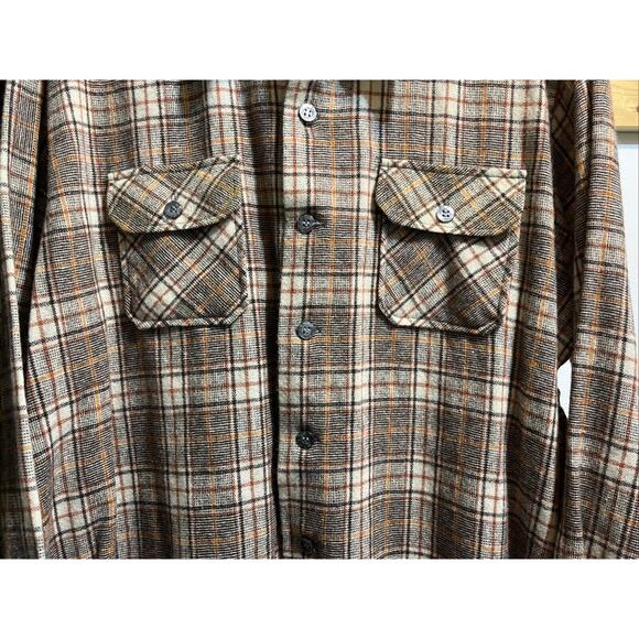 Vintage Mervyn’s Collection Men’s XL Brown Plaid Wool Blend Flannel LS Outdoor - Picture 6 of 14